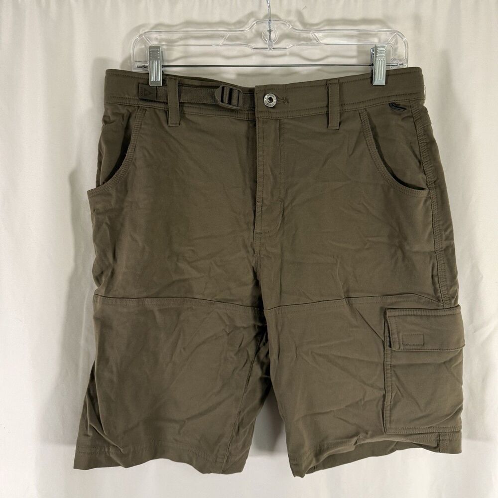 Gerry Hiking Shorts Mens 32 Green Belted Cargo Pocket Zip Nylon Blend 10" Inseam